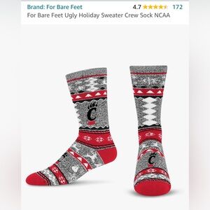 Cincinnati Bearcats “Ugly Sweater” Cozy Christmas socks (“For Bare Feet”). NIP L